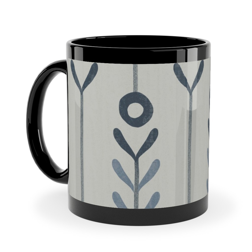 Farmhouse Flowers - Line Art Ceramic Mug, Black, , 11oz, Blue, True Blue