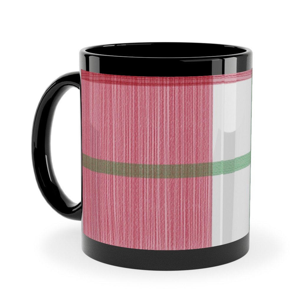 Double Plaid Ceramic Mug, Black, , 11oz, Red, Apple