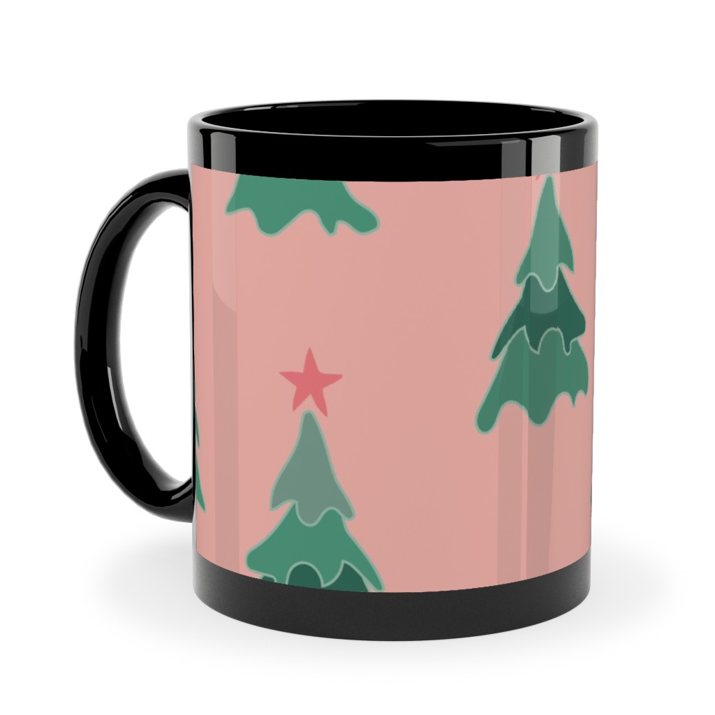Modern Christmas Trees Ceramic Mug, Black,  , 11oz, Pink