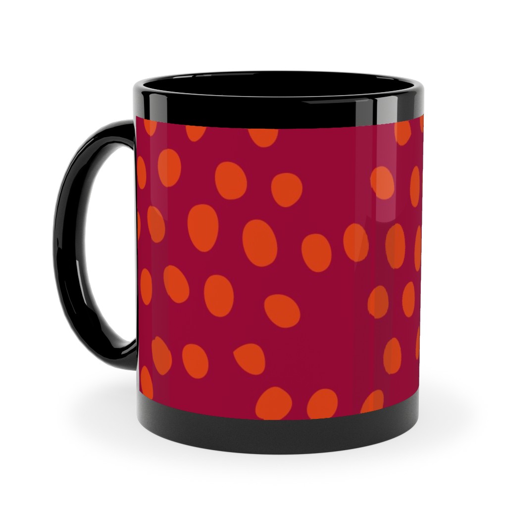Hexagon Dots - Red and Orange Ceramic Mug, Black, , 11oz, Red, Red