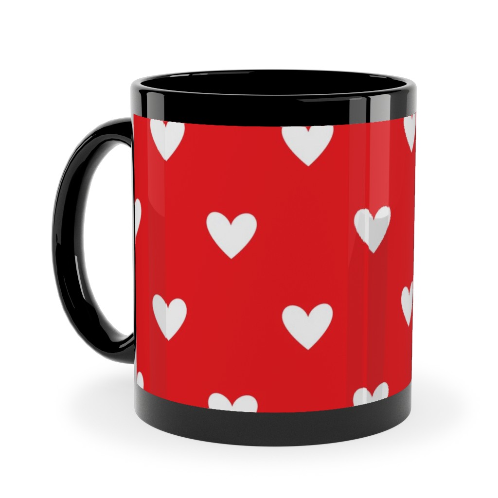 Love Hearts - Red Ceramic Mug, Black,  , 11oz, Red