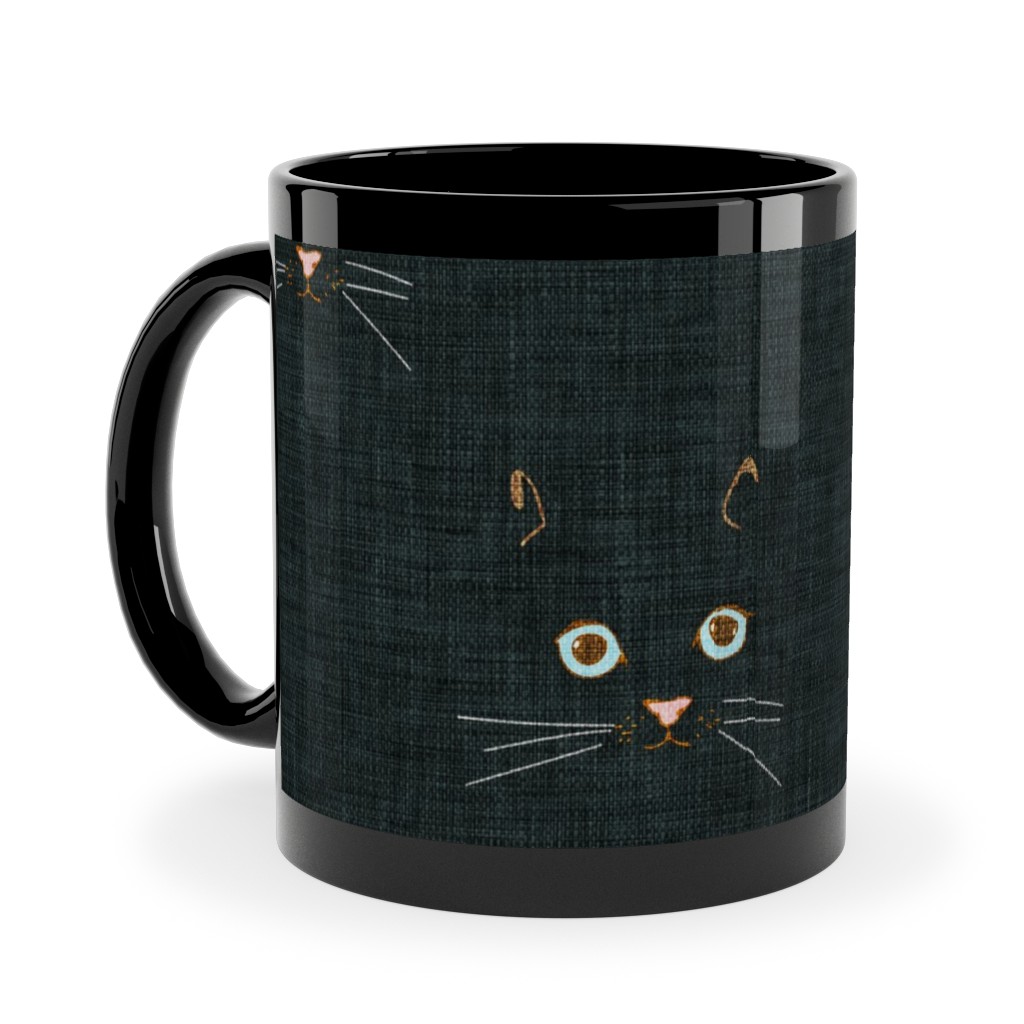 Cat Face - Black Ceramic Mug, Black, , 11oz, Black, Black