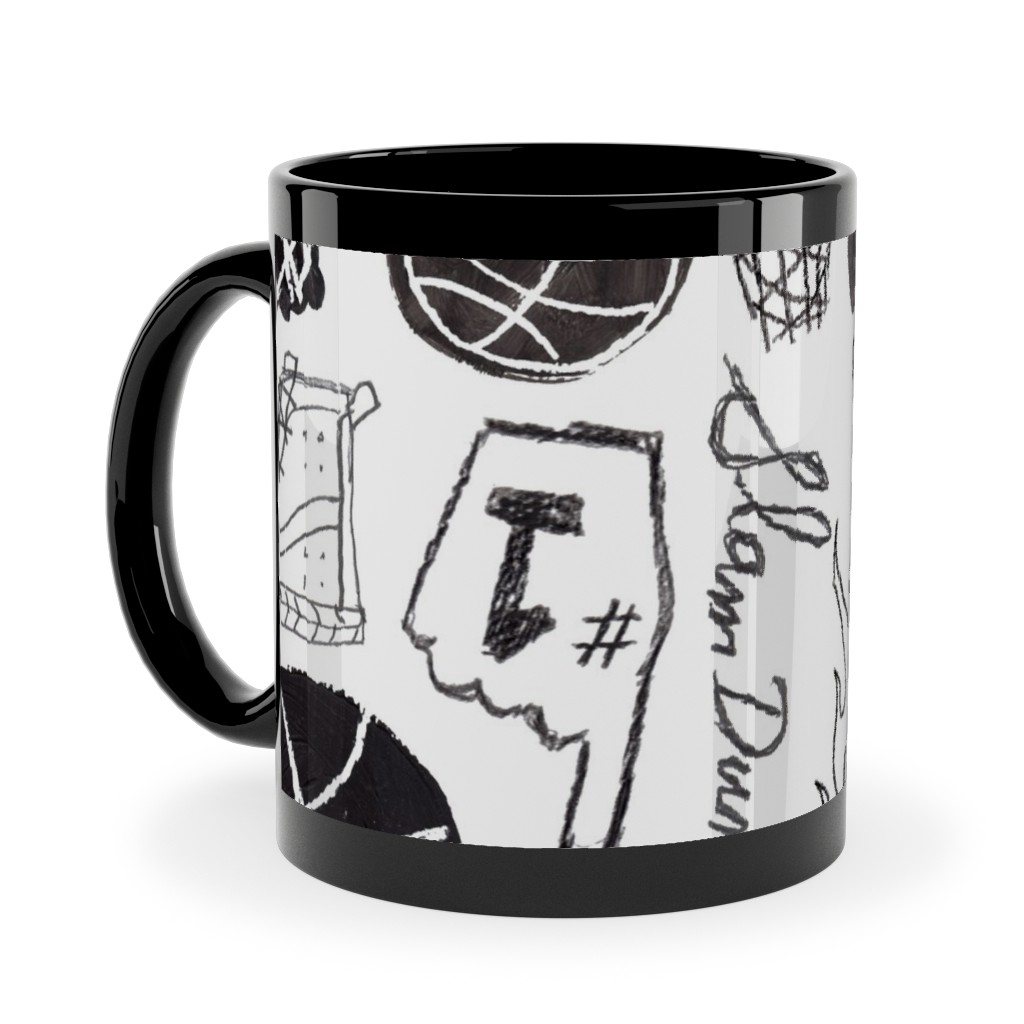 Basketball - Black and White Ceramic Mug, Black,  , 11oz, White