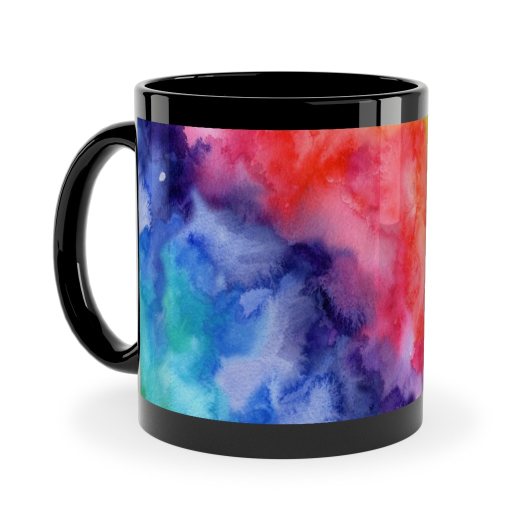 Rainbow Watercolor Wash Ceramic Mug, Black, , 11oz, Multicolor