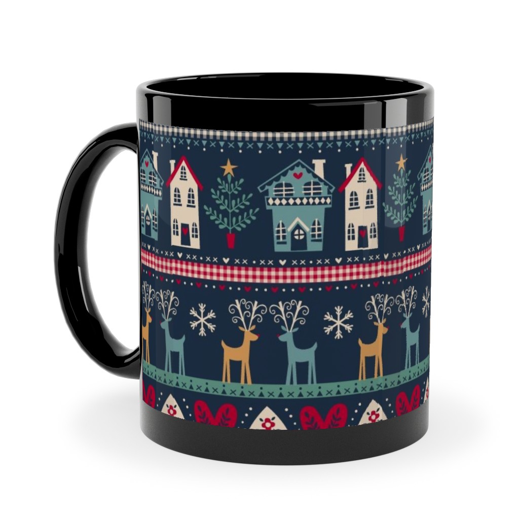 Nordic Vintage Christmas Ceramic Mug, Black, , 11oz, Multicolor, Park Night
