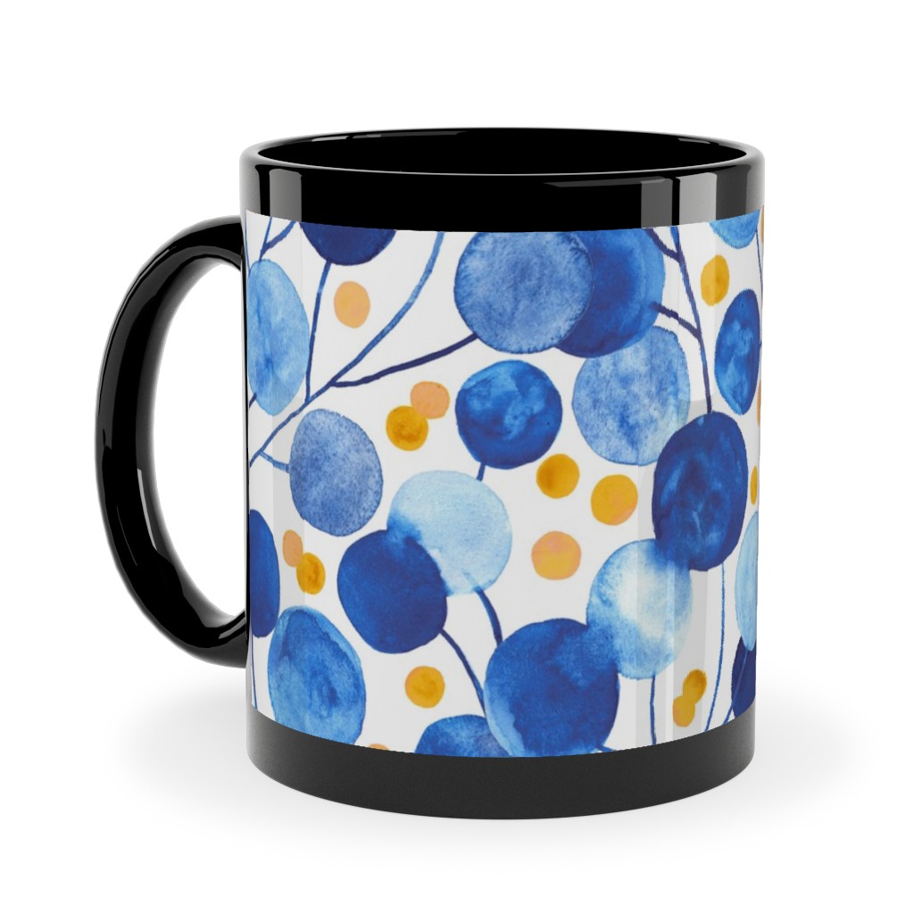 Pompom Plants - Cobalt & Gold Ceramic Mug, Black,  , 11oz, Blue