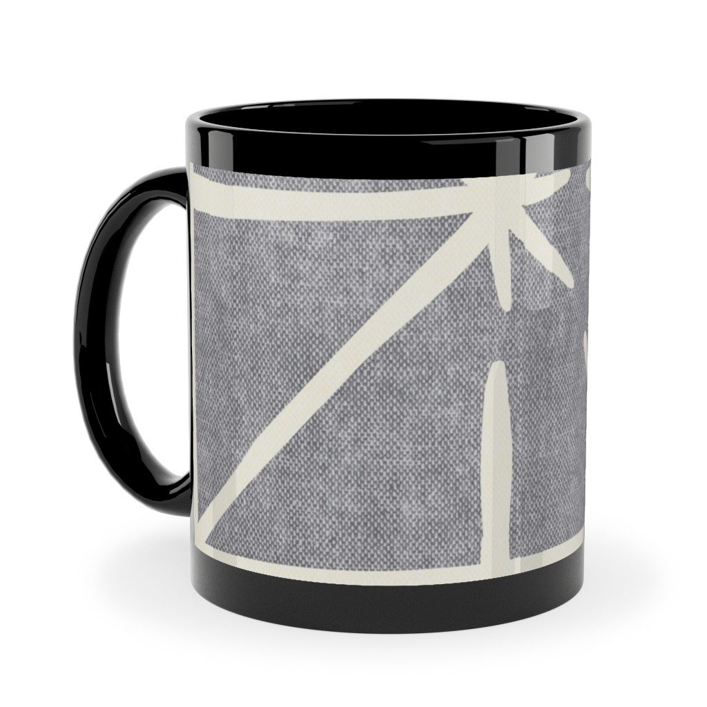 Geometric Triangles - Distressed - Grey Ceramic Mug, Black, , 11oz, Gray, Gray