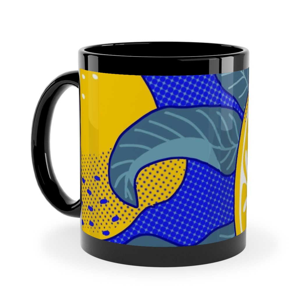 Lemons Pop Art - Blue and Yellow Ceramic Mug, Black,  , 11oz, Yellow