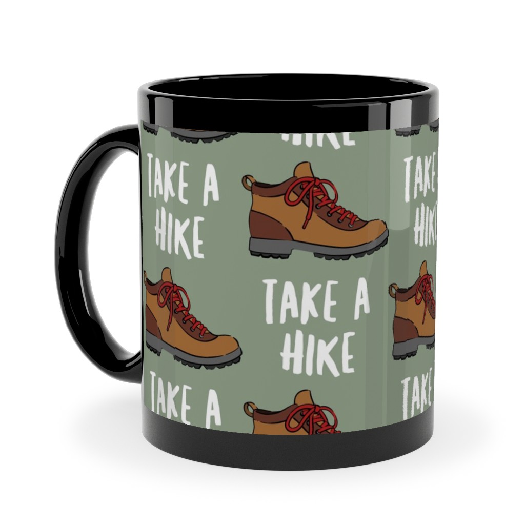 Hiking, Take a Hike - Green Ceramic Mug, Black, , 11oz, Green, Classic Green