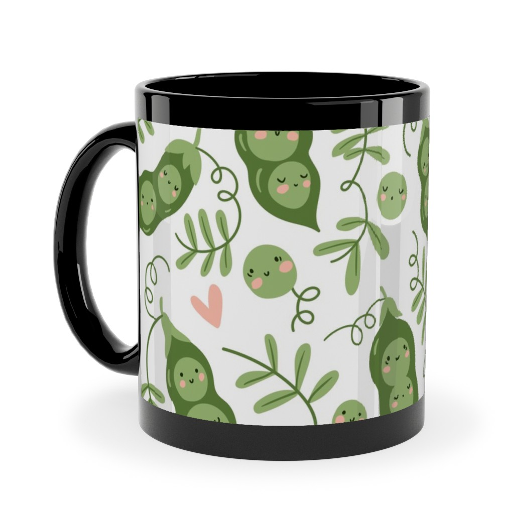 Cute Peas - Green Ceramic Mug, Black, , 11oz, Green, Classic Green
