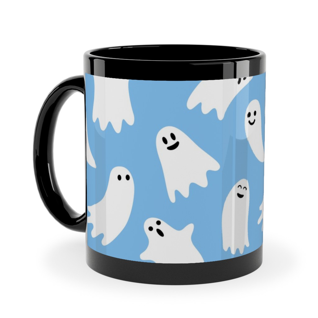 Cute Ghosts - Blue Ceramic Mug, Black,  , 11oz, Blue