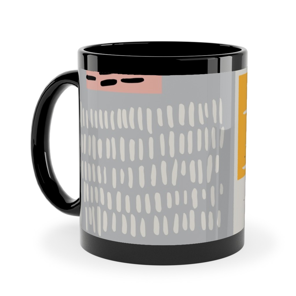 Textured Color Blocks - Multi Ceramic Mug, Black,  , 11oz, Multicolor