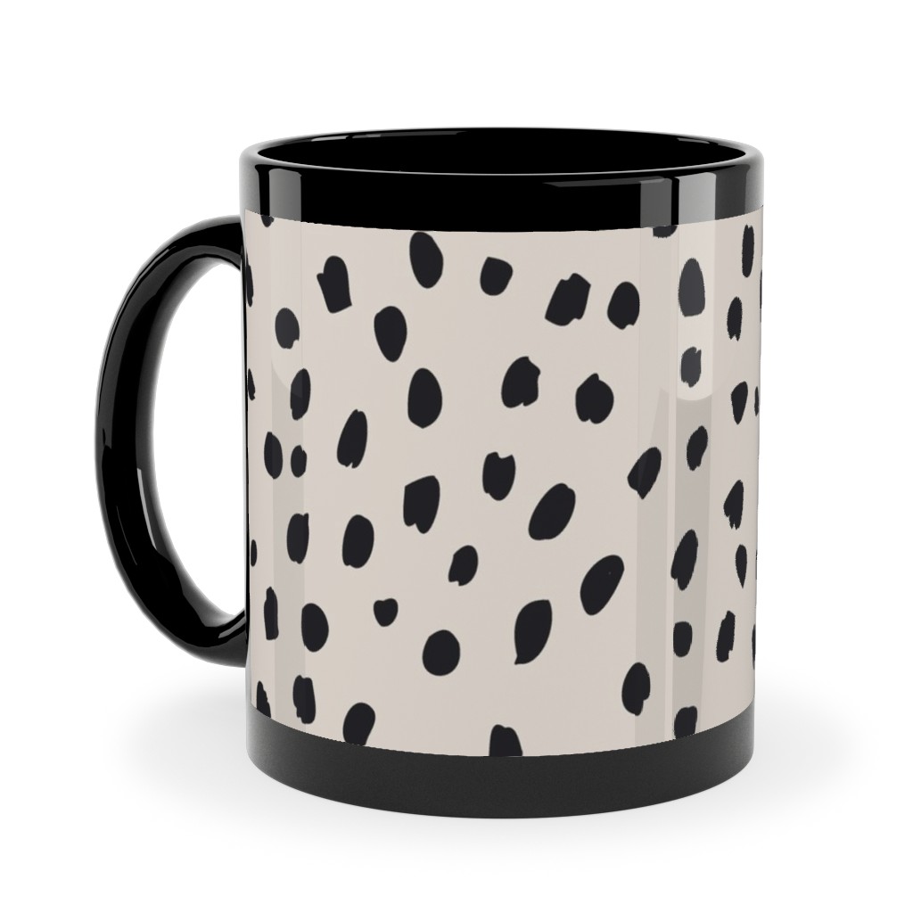 Black Marks - Creamy Beige Ceramic Mug, Black,  , 11oz, Beige
