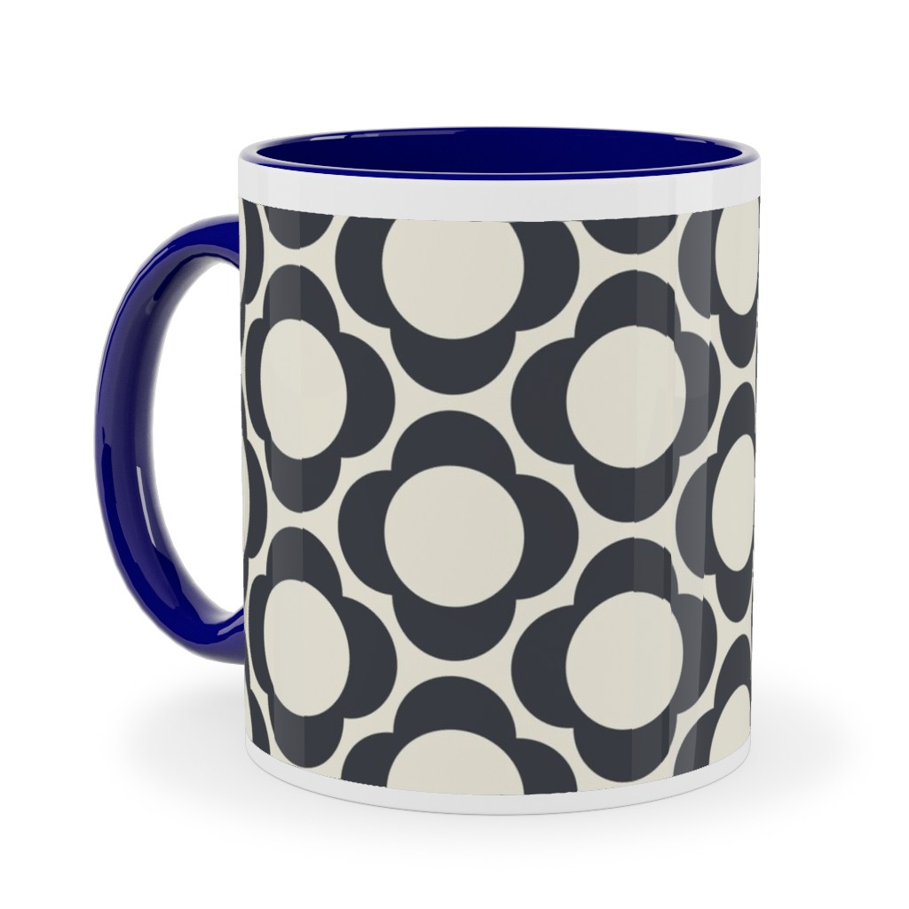 Lotta's Scandi Daisy - Navy on Cream Ceramic Mug, Blue,  , 11oz, Beige