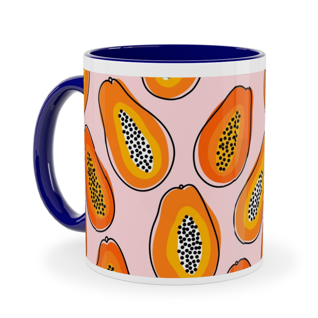 Abstract Papayas - Pink Ceramic Mug, Blue,  , 11oz, Pink