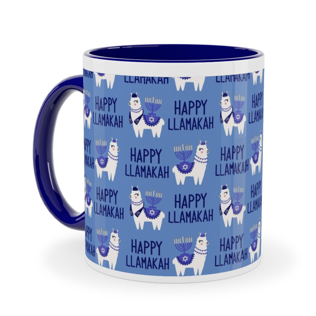 Happy Llamakah - Blue Ceramic Mug, Blue, , 11oz, Blue, True Blue