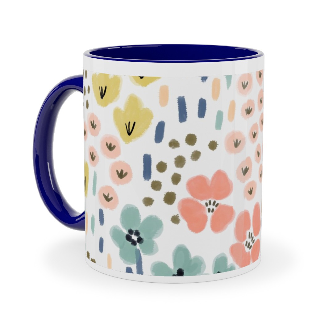 April Bits Vintage - Pink Ceramic Mug, Blue, , 11oz, Pink, Bright Pink