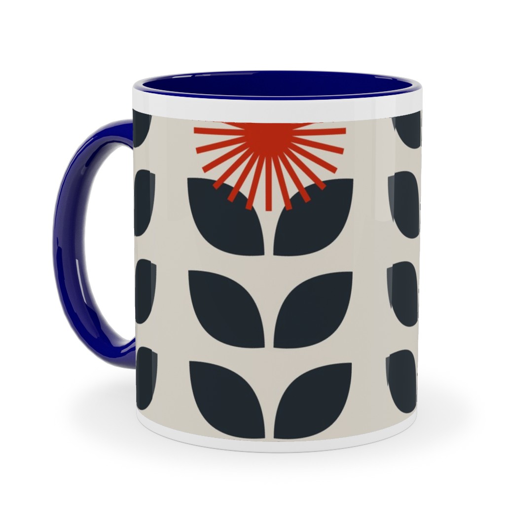 Scandinavian Climbing Vines - Neutral Ceramic Mug, Blue,  , 11oz, Beige