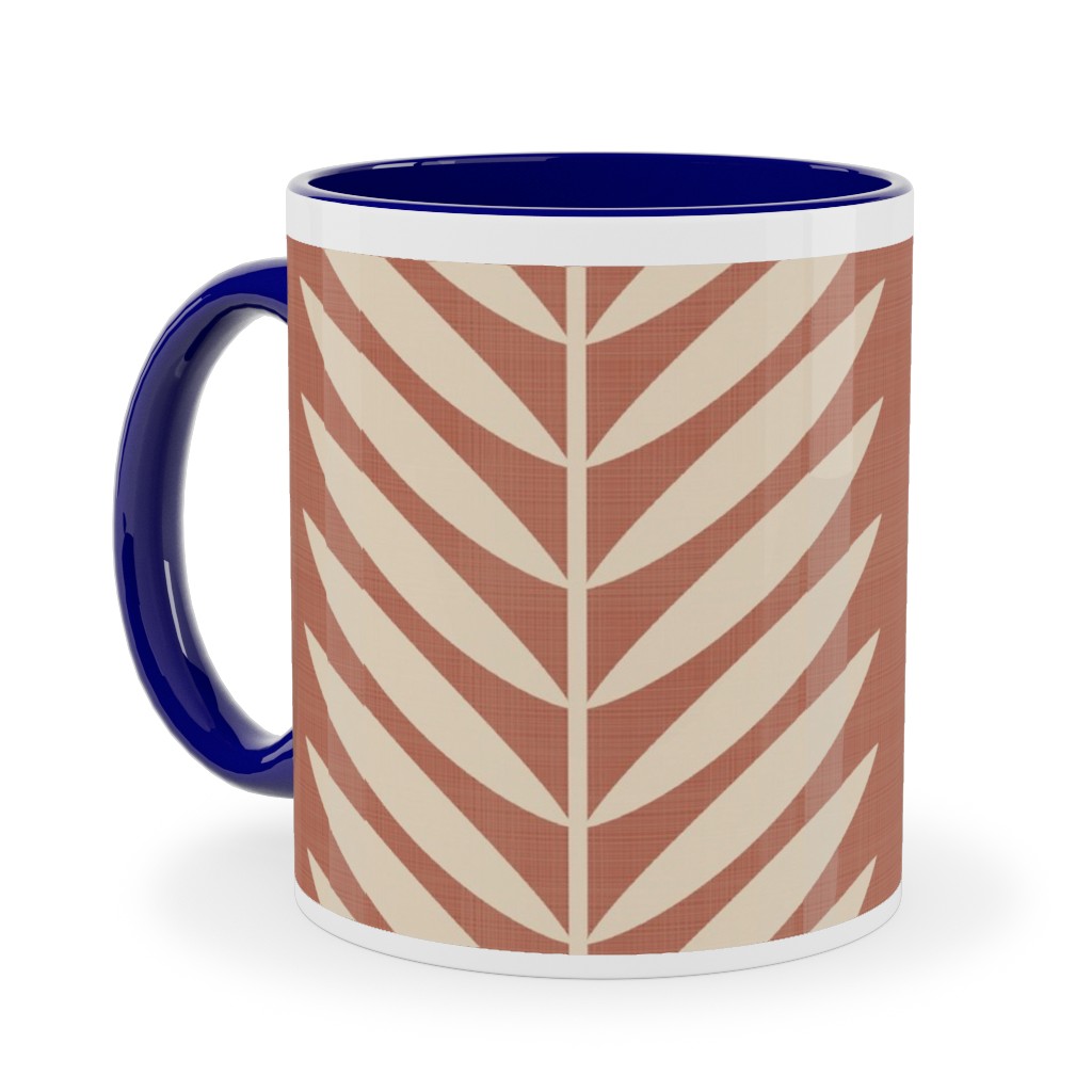 Laurel Leaf Stripe Ceramic Mug, Blue, , 11oz, Pink, Nutmeg