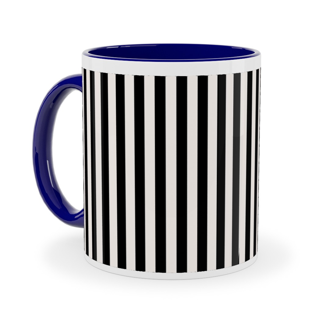 Basic Stripe - Black and Cream Ceramic Mug, Blue, , 11oz, Black, Black
