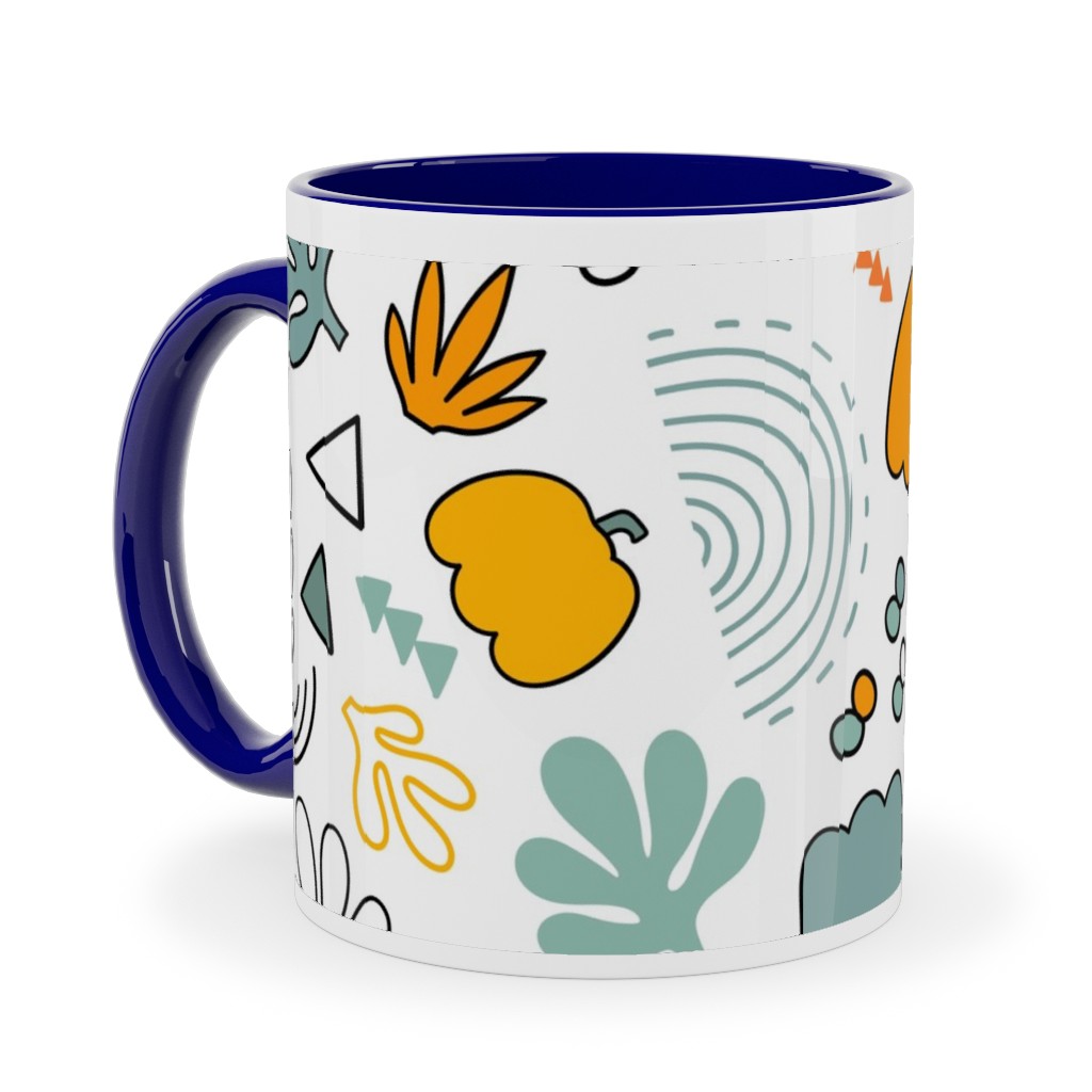 Autumn Harvest Vegetables With Doodles - Light Ceramic Mug, Blue, , 11oz, Multicolor