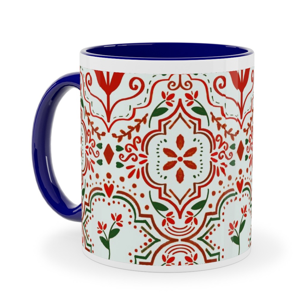 Moroccan Christmas Ceramic Mug, Blue, , 11oz, Red, Red