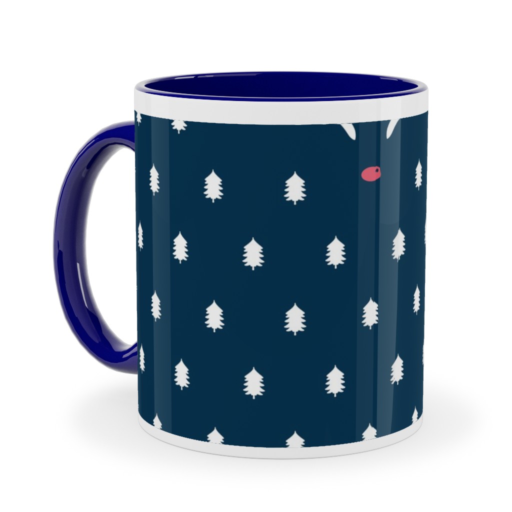 Modern Christmas Deer - Navy Ceramic Mug, Blue,  , 11oz, Blue