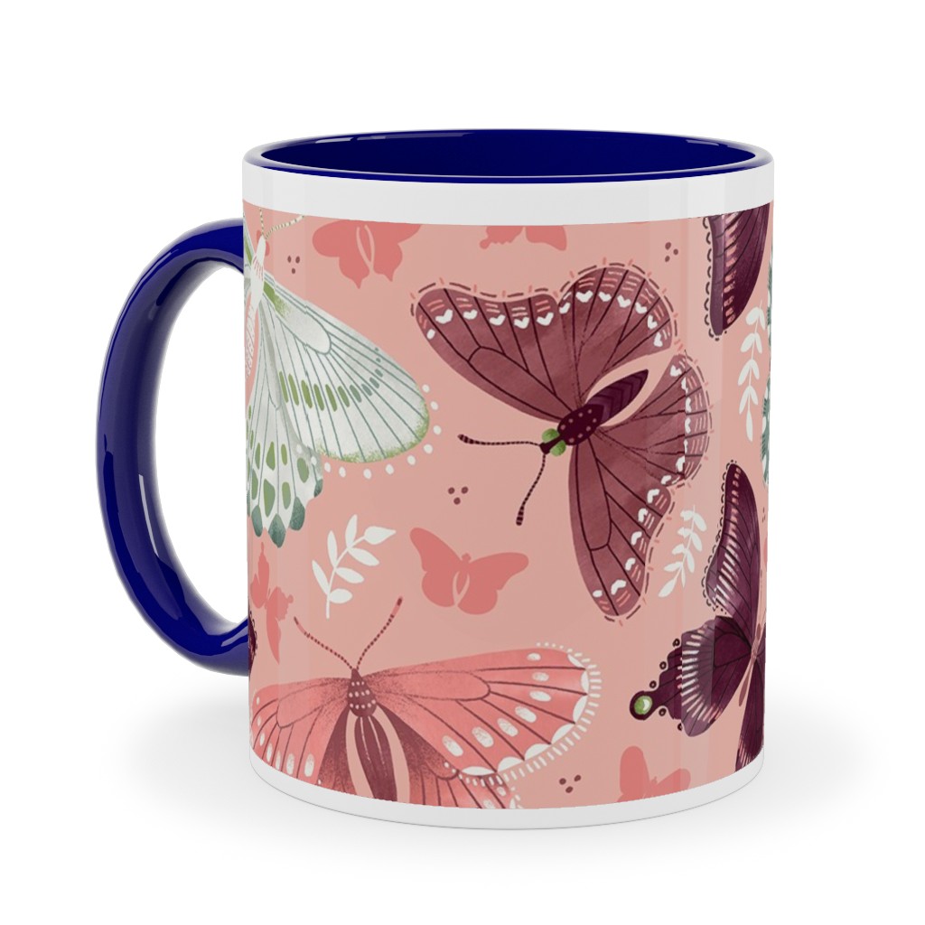 Romantic Butterflies - Pink Ceramic Mug, Blue,  , 11oz, Pink