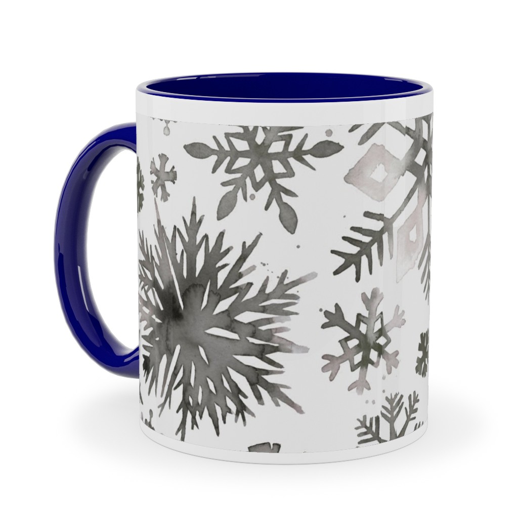 Winter Snowflakes - Gray Ceramic Mug, Blue,  , 11oz, Gray