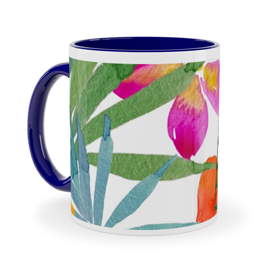 Watercolor Tropical Vibes Ceramic Mug, Blue,  , 11oz, Multicolor