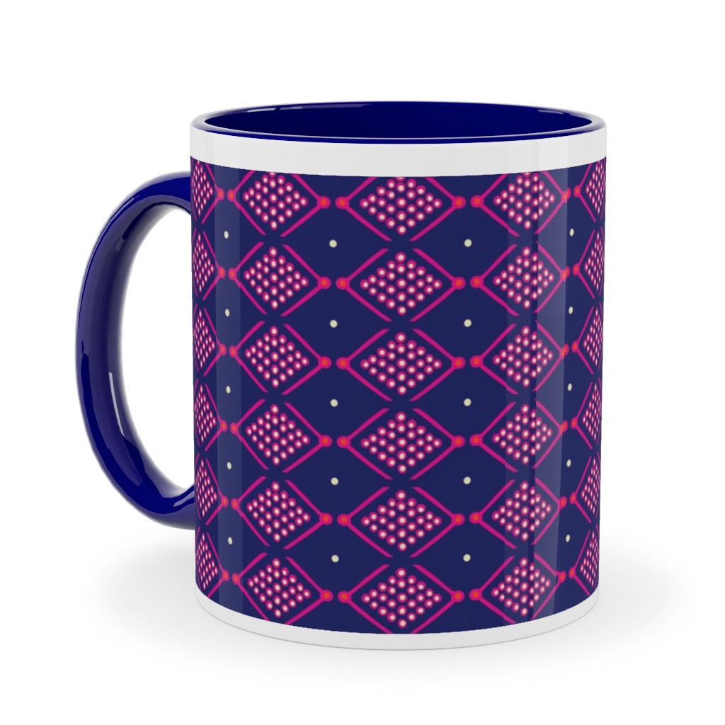 Tribal Geometric - Navy and Purple Ceramic Mug, Blue,  , 11oz, Blue