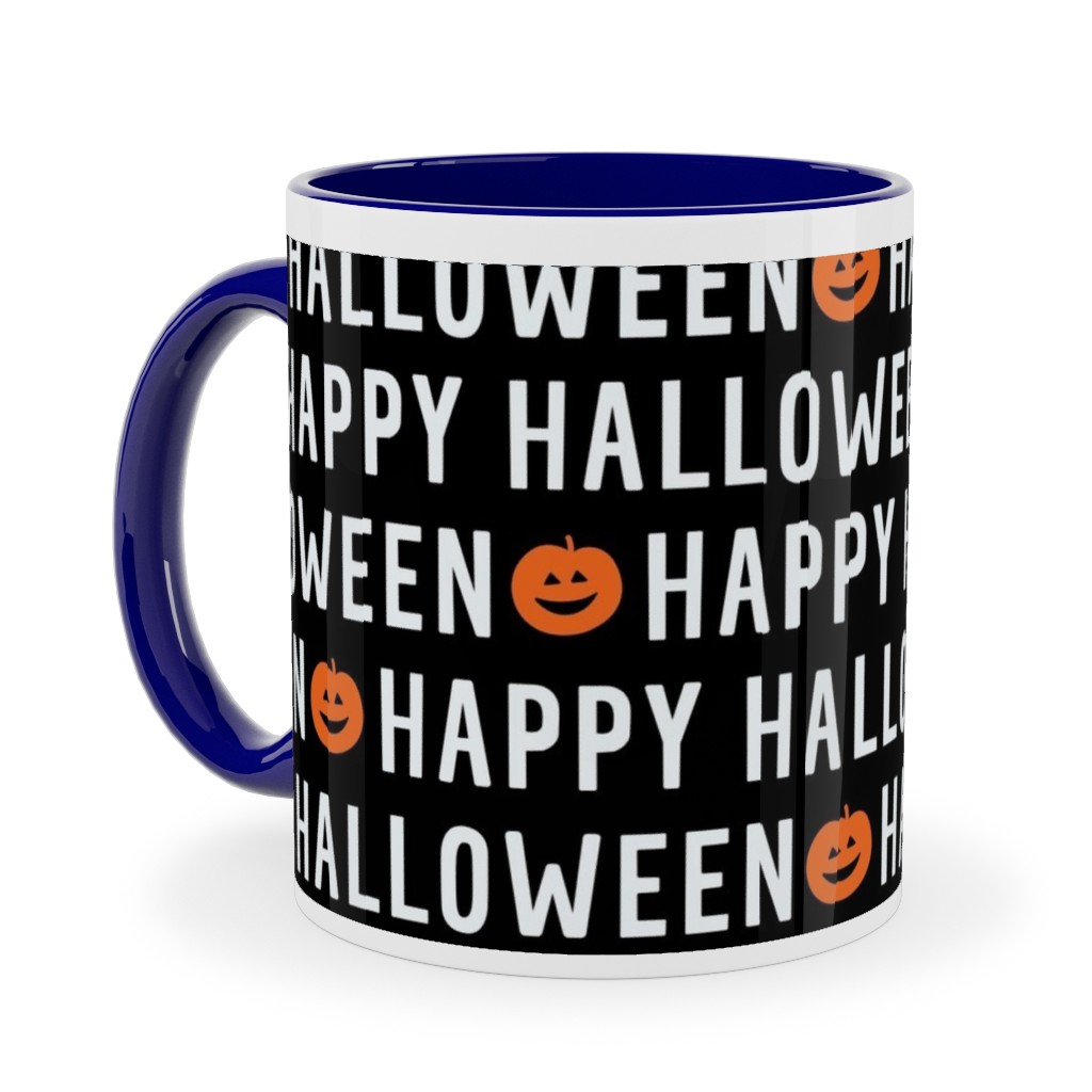 Happy Halloween Black Ceramic Mug, Blue, , 11oz, Black, Black