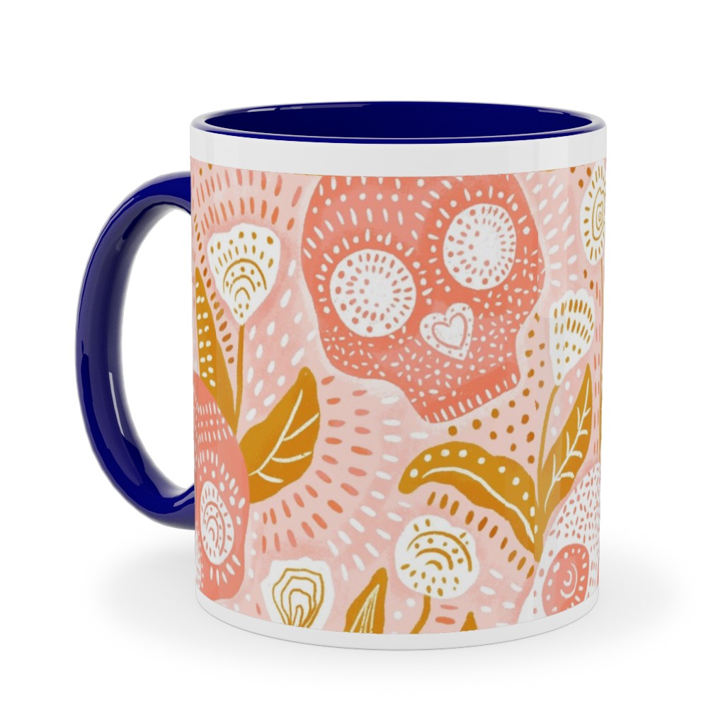Pastel Halloween Skulls - Pink Ceramic Mug, Blue, , 11oz, Pink, Bright Pink