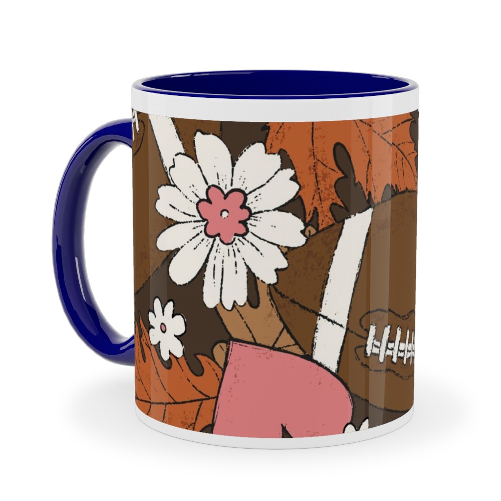 Football Fall and Florals Ceramic Mug, Blue, , 11oz, Brown, Deep Chocolate