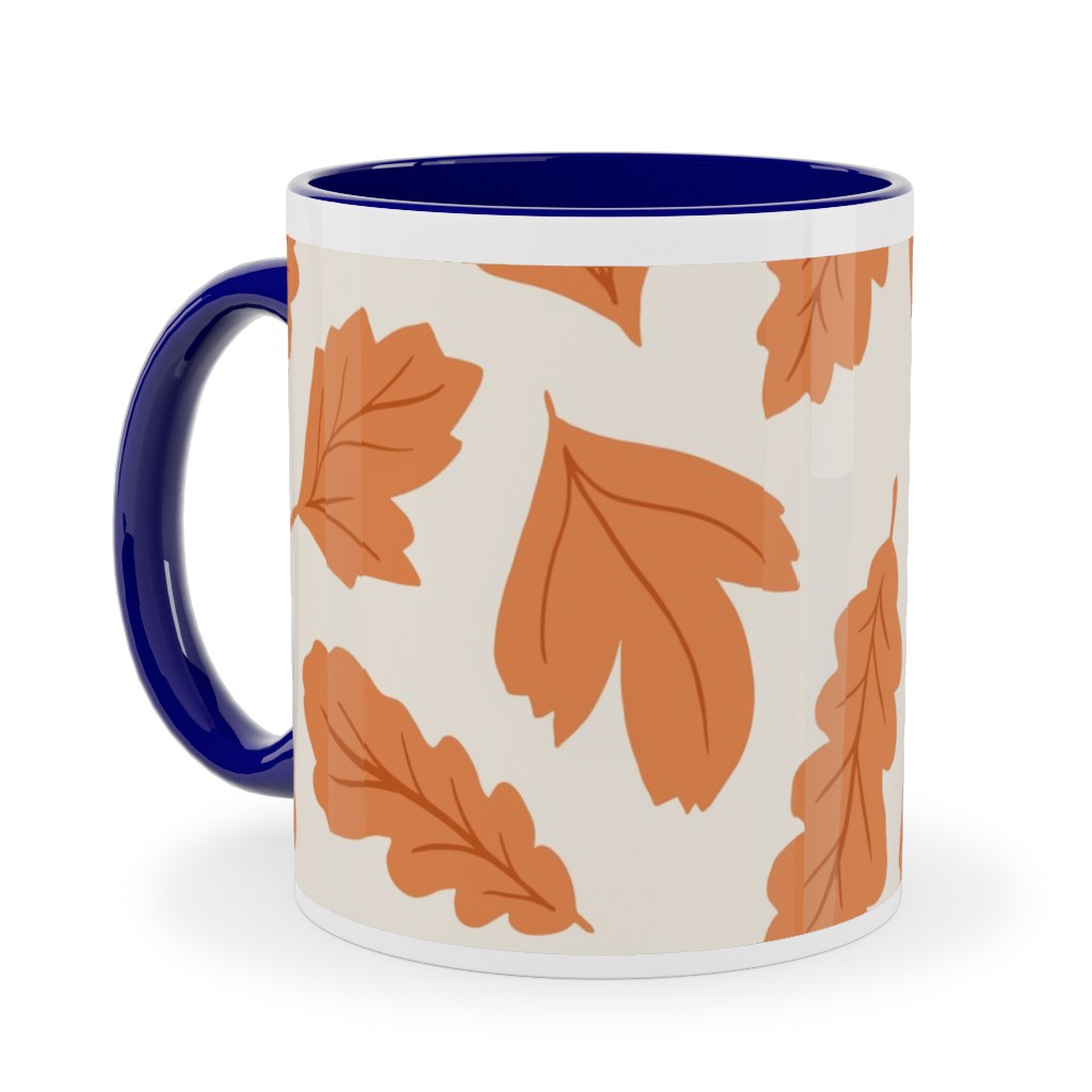 Autumn Leaves - Orange on Cream Ceramic Mug, Blue, , 11oz, Orange, Orange