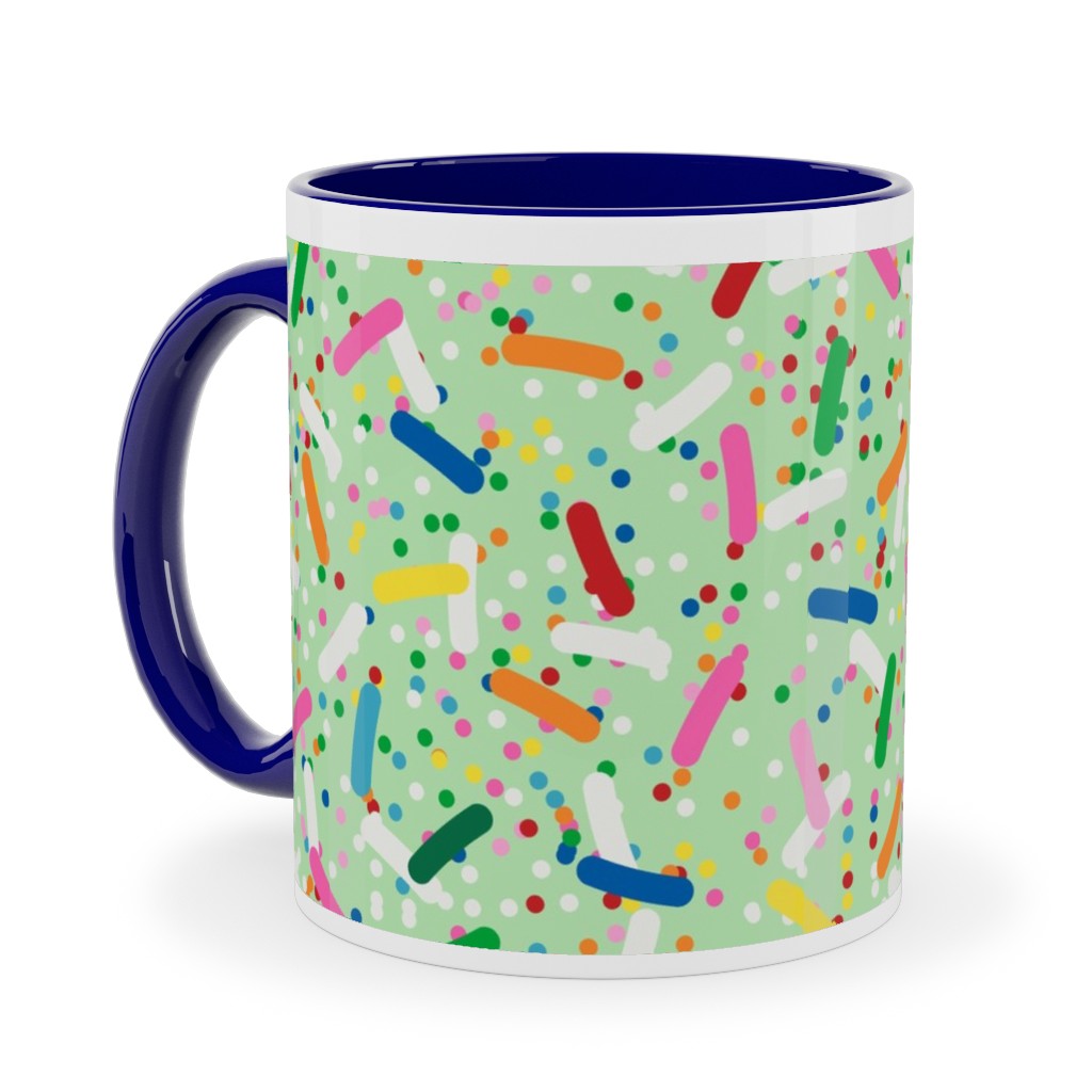 Rainbow Sprinkles Ceramic Mug, Blue, , 11oz, Green, Pea Sprout