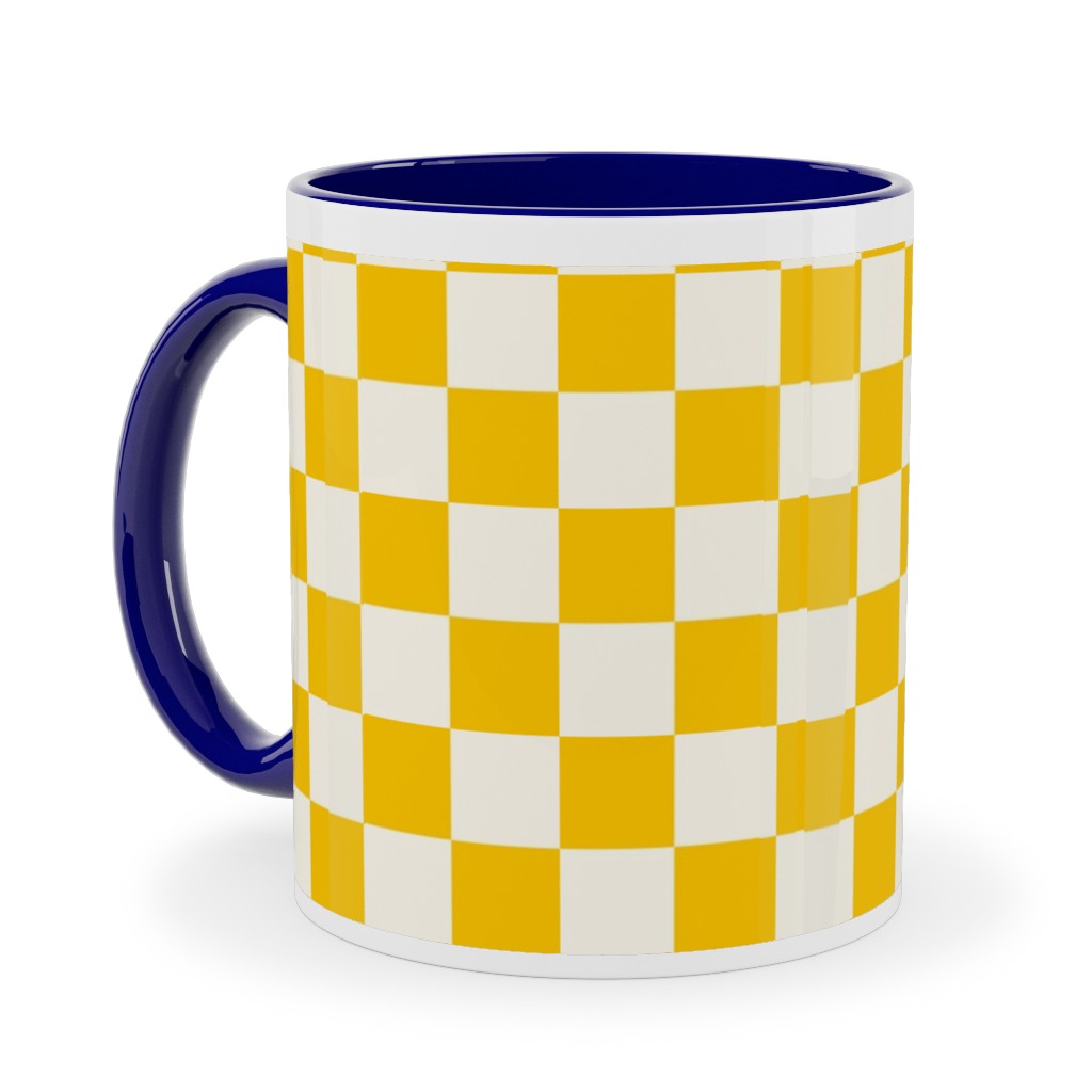 Checkered Pattern - Yellow Ceramic Mug, Blue, , 11oz, Yellow, Classic Yellow