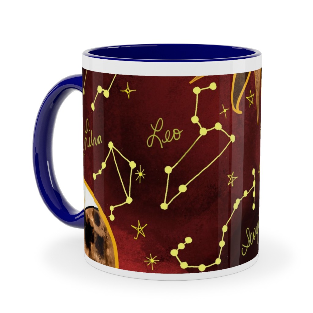 Celestial Star Signs Ceramic Mug, Blue, , 11oz, Red, Spanish Red
