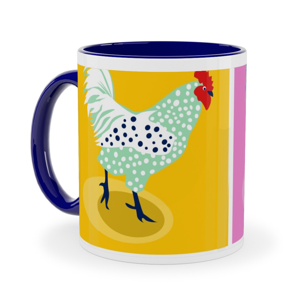 Pop Art Chickens - Multicolor Ceramic Mug, Blue, , 11oz, Multicolor