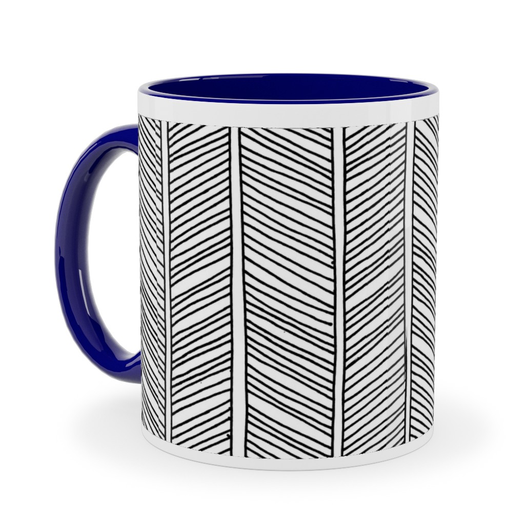 Vines + Lines - Neutral Ceramic Mug, Blue,  , 11oz, Black