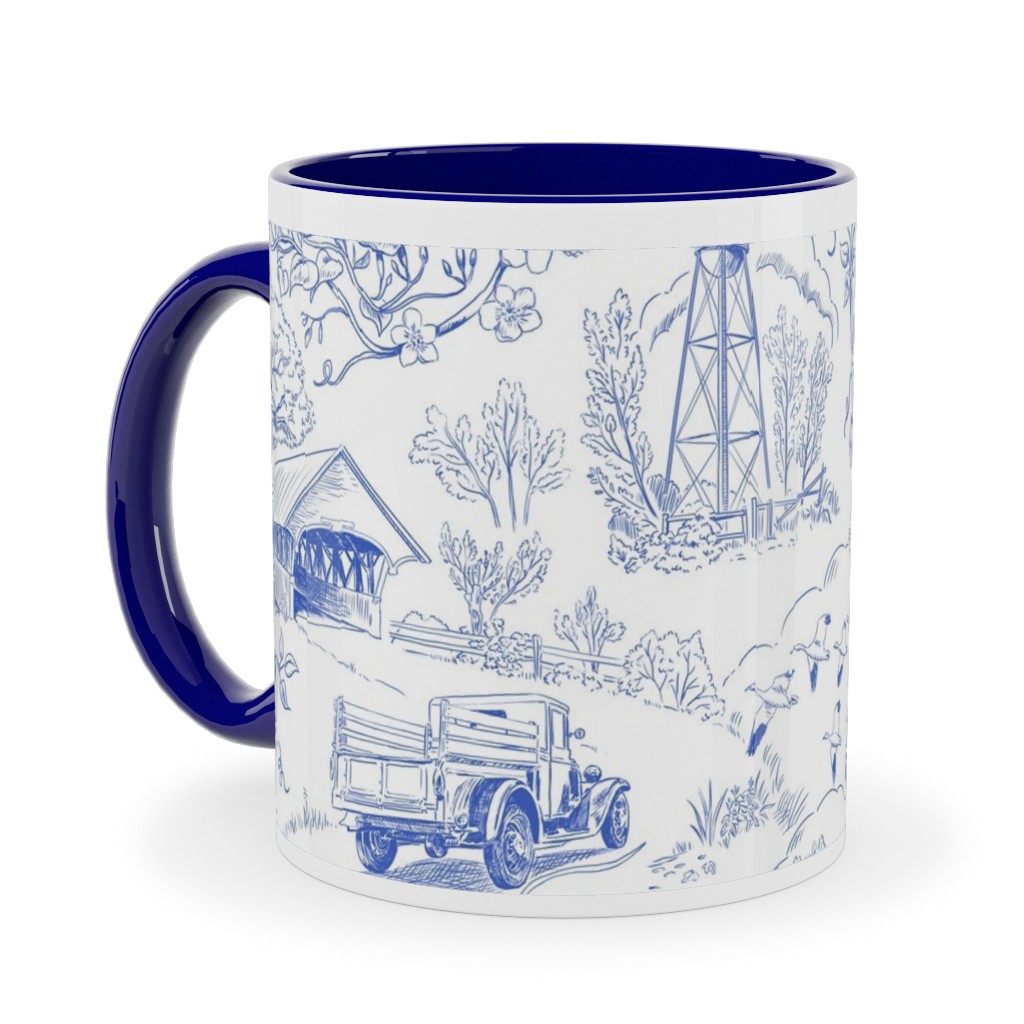 Country Living Toile - Blue Ceramic Mug, Blue,  , 11oz, Blue