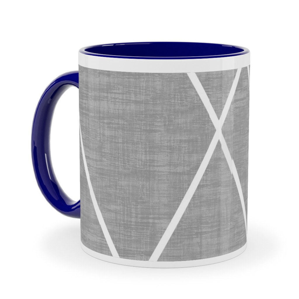 Geometric Grid - Gray Ceramic Mug, Blue,  , 11oz, Gray