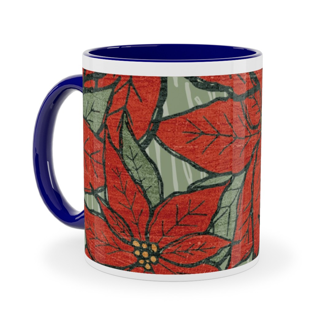 Wild Poinsettias Ceramic Mug, Blue, , 11oz, Red, Red