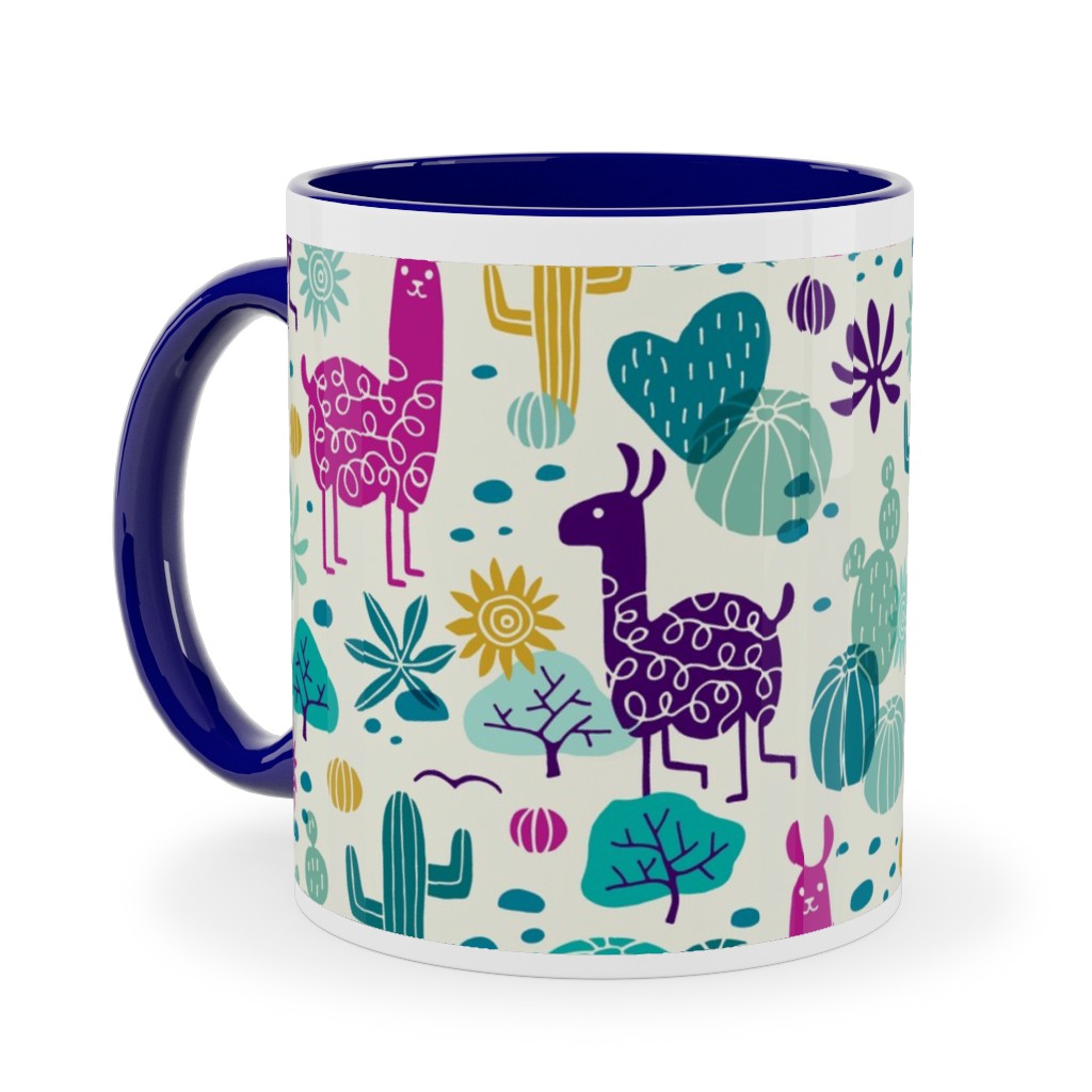 Llamas in the Desert - Multicolor Ceramic Mug, Blue,  , 11oz, Multicolor