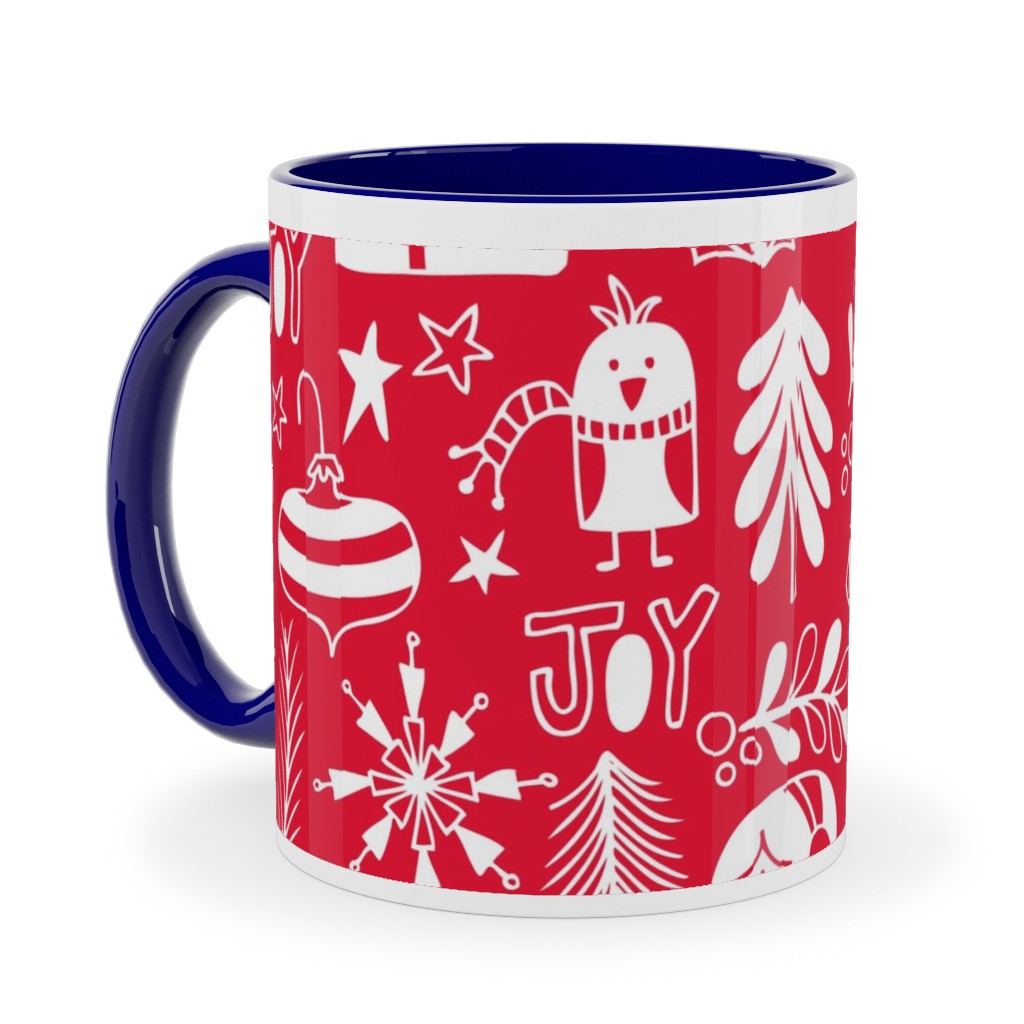 Peace & Joy Christmas - Red Ceramic Mug, Blue, , 11oz, Red, Red