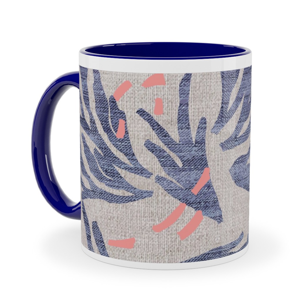 French Linen Anemone Ceramic Mug, Blue,  , 11oz, Blue
