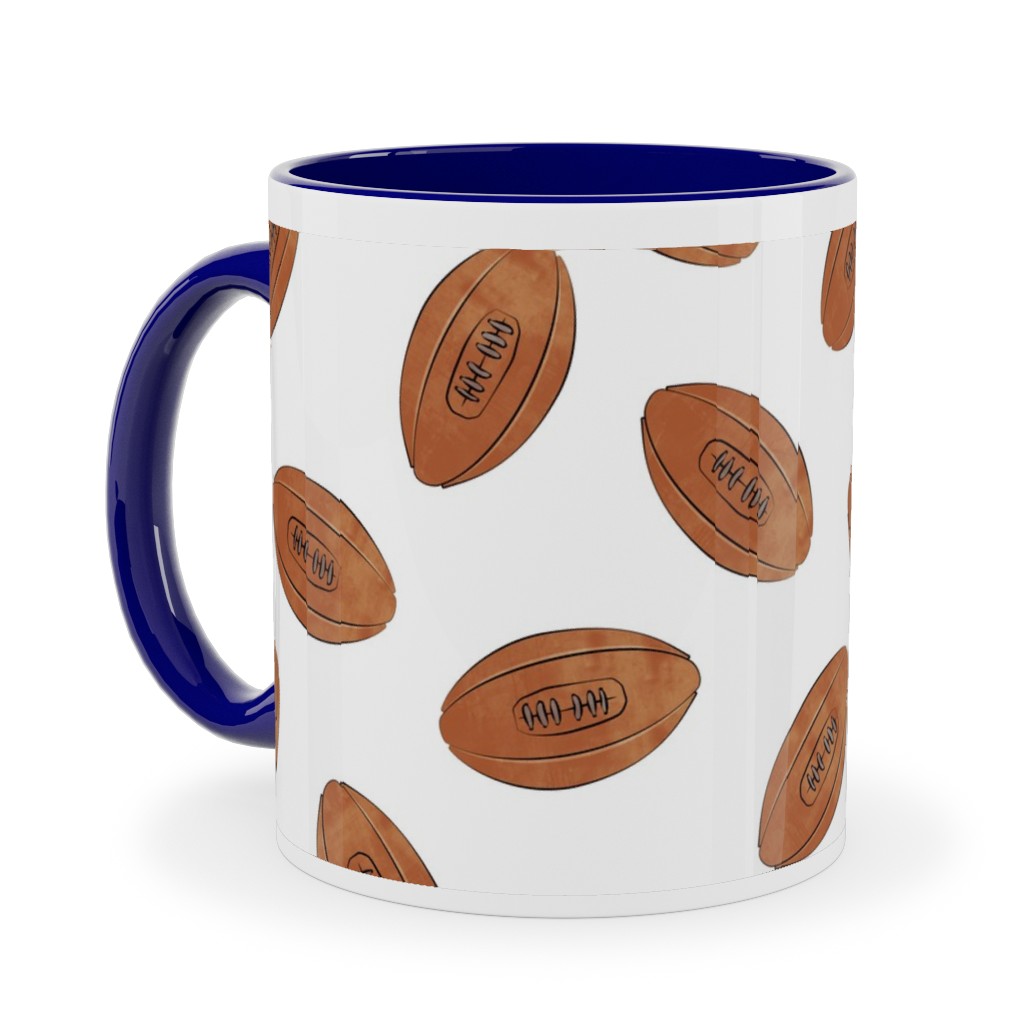 Vintage Football Ceramic Mug, Blue, , 11oz, Brown, White
