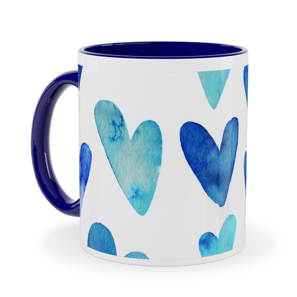 Blue Ombre Hearts - Blue Ceramic Mug, Blue,  , 11oz, Blue