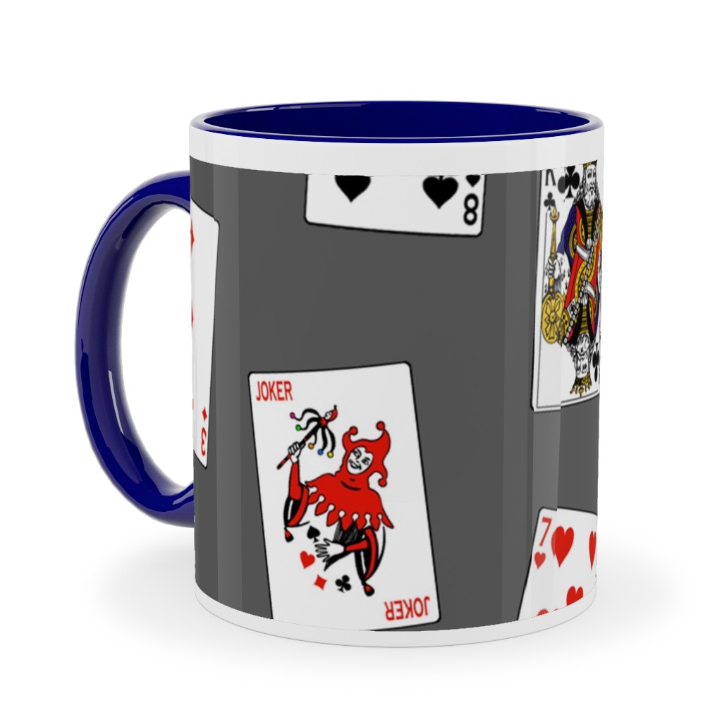 Scattered Playing Cards Ceramic Mug, Blue, , 11oz, Gray, Slate