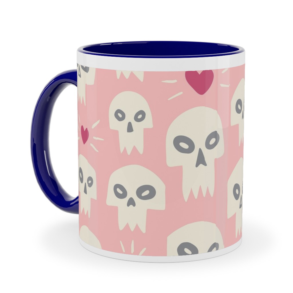 Skulls With Hearts - Pink Ceramic Mug, Blue,  , 11oz, Pink